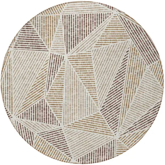 8' Brown Taupe And Beige Round Geometric Washable Indoor Outdoor Area Rug Photo 5