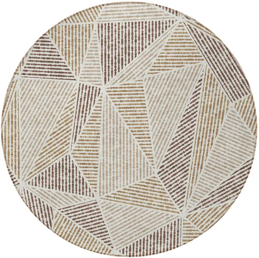8' Brown Taupe And Beige Round Geometric Washable Indoor Outdoor Area Rug Photo 5
