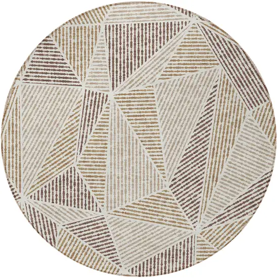 8' Brown Taupe And Beige Round Geometric Washable Indoor Outdoor Area Rug Photo 5