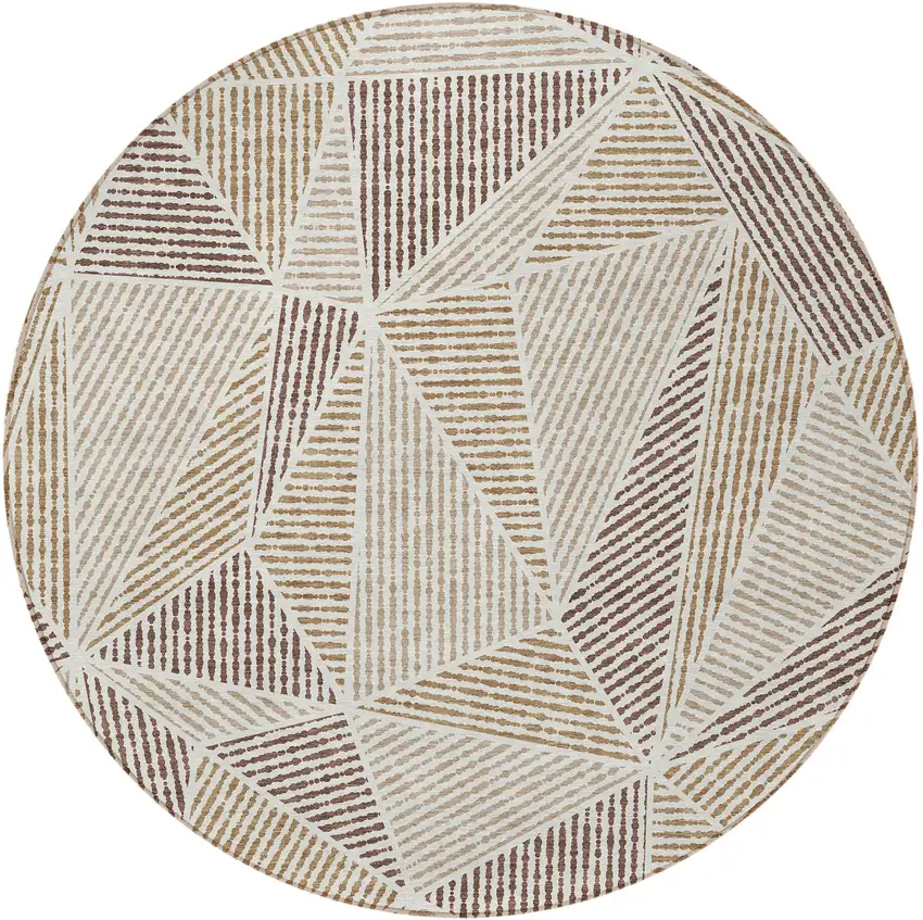 8' Brown Taupe And Beige Round Geometric Washable Indoor Outdoor Area Rug Photo 5