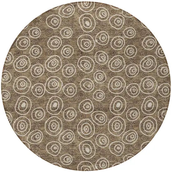 8' Brown Taupe And Beige Round Geometric Washable Indoor Outdoor Area Rug Photo 5