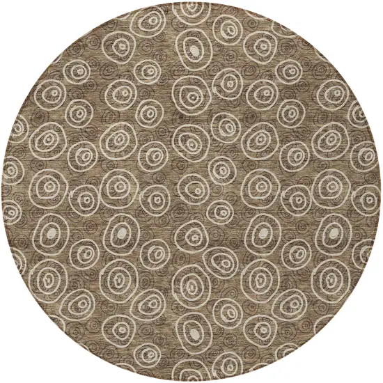 8' Brown Taupe And Beige Round Geometric Washable Indoor Outdoor Area Rug Photo 5