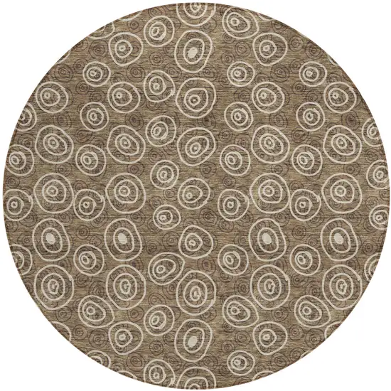 8' Brown Taupe And Beige Round Geometric Washable Indoor Outdoor Area Rug Photo 1