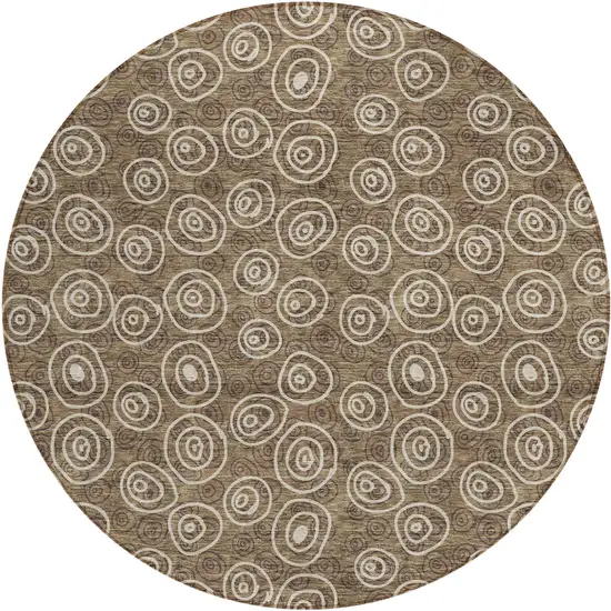 8' Brown Taupe And Beige Round Geometric Washable Indoor Outdoor Area Rug Photo 1