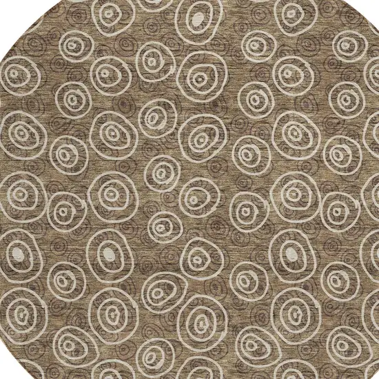 8' Brown Taupe And Beige Round Geometric Washable Indoor Outdoor Area Rug Photo 4
