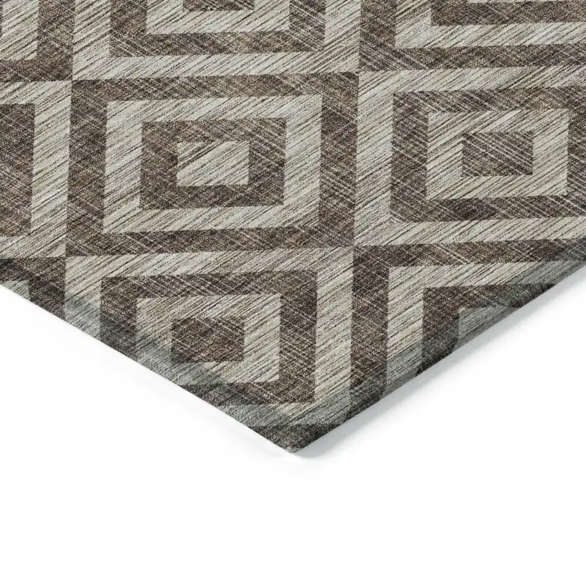 8' Brown Taupe And Beige Round Geometric Washable Indoor Outdoor Area Rug Photo 3