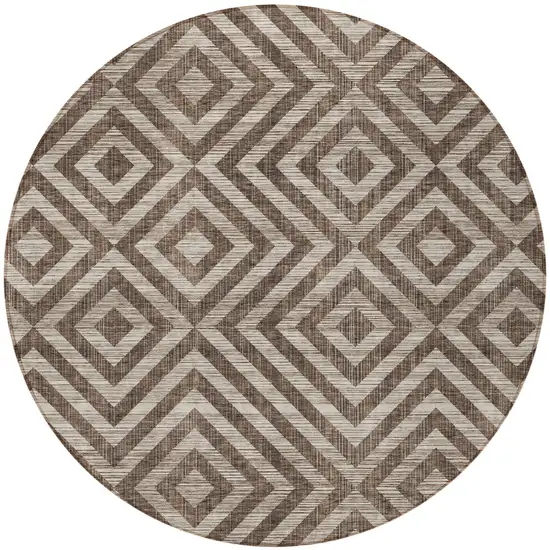 8' Brown Taupe And Beige Round Geometric Washable Indoor Outdoor Area Rug Photo 6