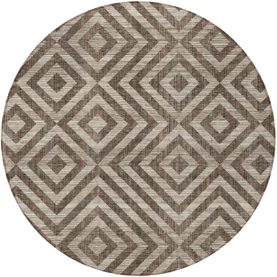 8' Brown Taupe And Beige Round Geometric Washable Indoor Outdoor Area Rug Photo 6