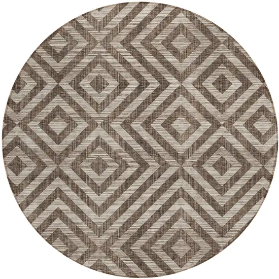 8' Brown Taupe And Beige Round Geometric Washable Indoor Outdoor Area Rug Photo 1