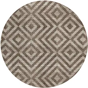 Photo of 8' Brown Taupe And Beige Round Geometric Washable Indoor Outdoor Area Rug