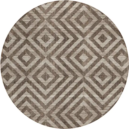 8' Brown Taupe And Beige Round Geometric Washable Indoor Outdoor Area Rug Photo 1