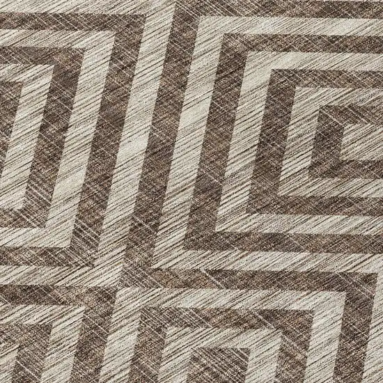 8' Brown Taupe And Beige Round Geometric Washable Indoor Outdoor Area Rug Photo 5