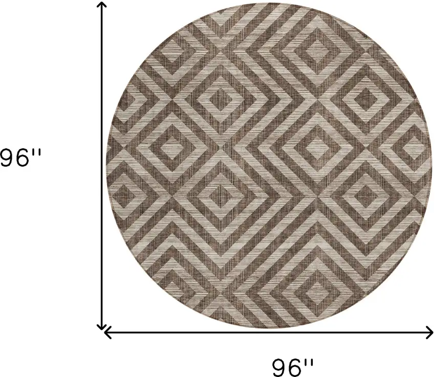 8' Brown Taupe And Beige Round Geometric Washable Indoor Outdoor Area Rug Photo 9