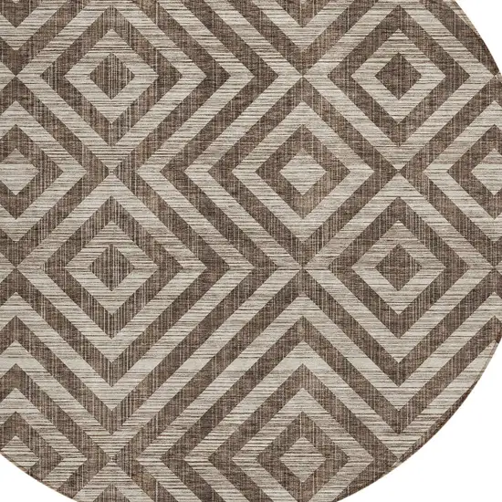 8' Brown Taupe And Beige Round Geometric Washable Indoor Outdoor Area Rug Photo 5