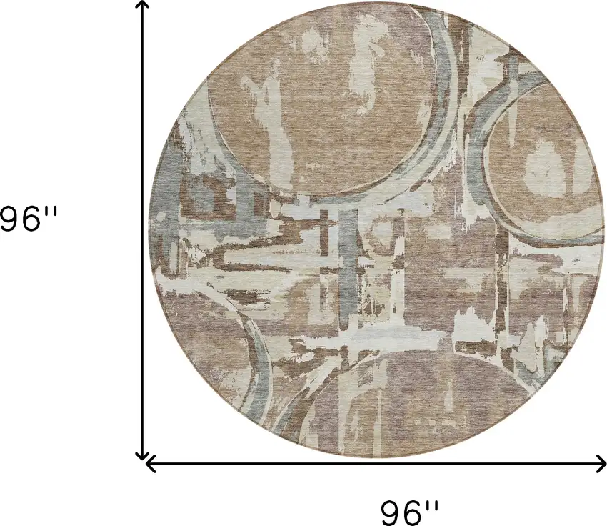 8' Brown Taupe And Beige Round Geometric Washable Indoor Outdoor Area Rug Photo 3