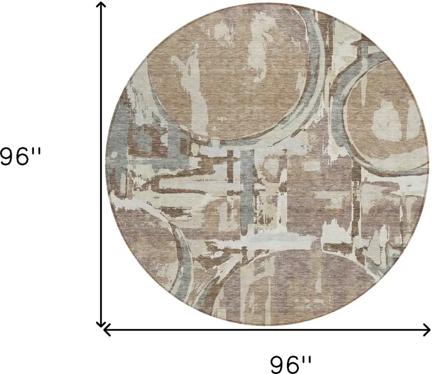 8' Brown Taupe And Beige Round Geometric Washable Indoor Outdoor Area Rug Photo 3