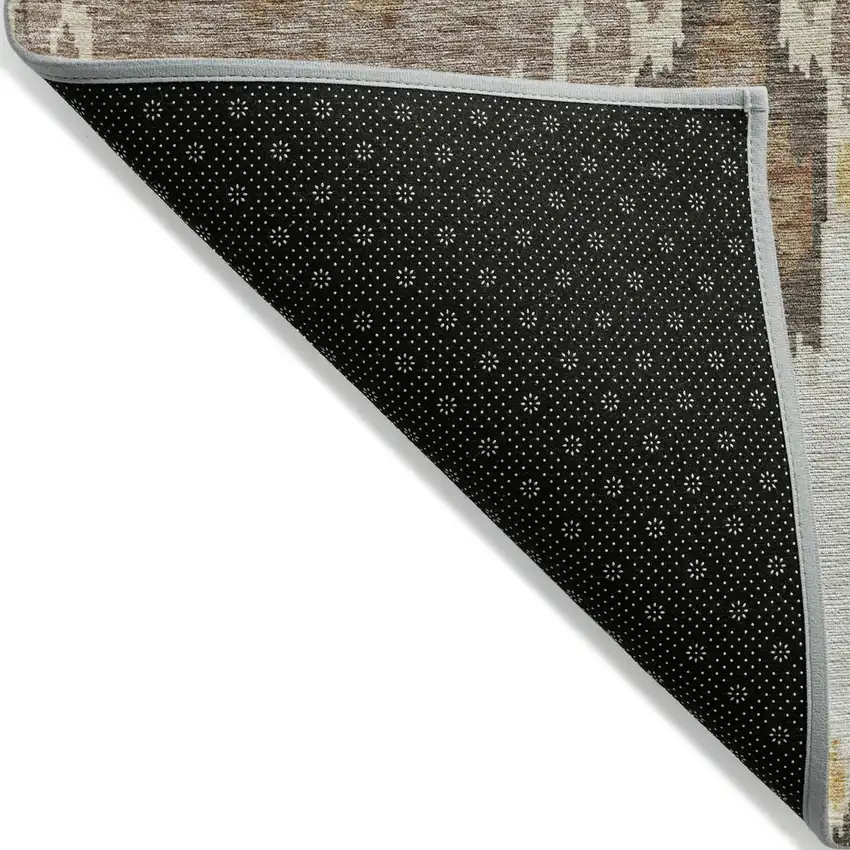 8' Brown Taupe And Beige Round Ikat Washable Indoor Outdoor Area Rug Photo 2