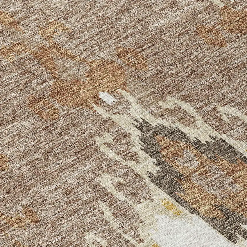 8' Brown Taupe And Beige Round Ikat Washable Indoor Outdoor Area Rug Photo 4