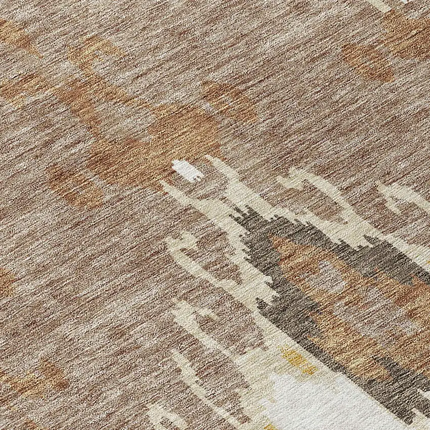 8' Brown Taupe And Beige Round Ikat Washable Indoor Outdoor Area Rug Photo 4