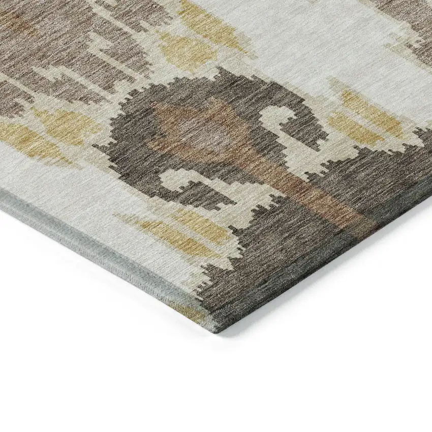 8' Brown Taupe And Beige Round Ikat Washable Indoor Outdoor Area Rug Photo 3