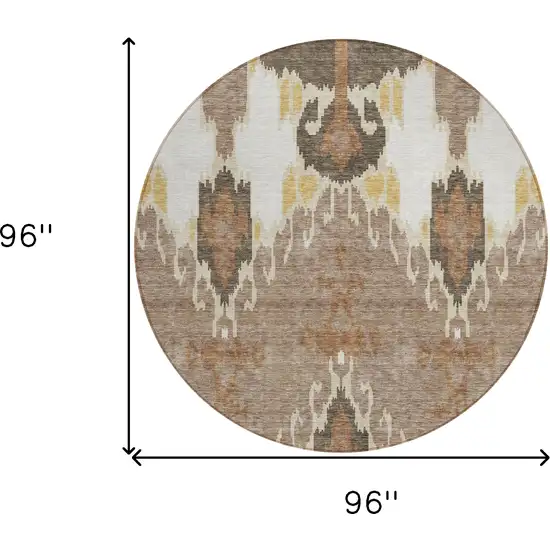 8' Brown Taupe And Beige Round Ikat Washable Indoor Outdoor Area Rug Photo 8