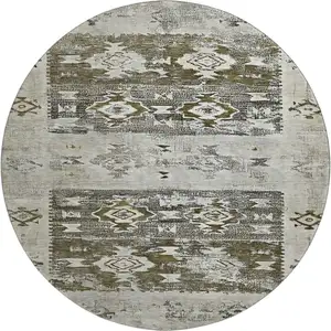 Photo of 8' Brown Taupe And Beige Southwestern Washable Round Rug With UV Protection