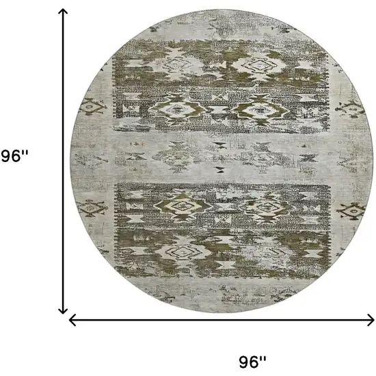 8' Brown Taupe And Beige Southwestern Washable Round Rug With UV Protection Photo 9