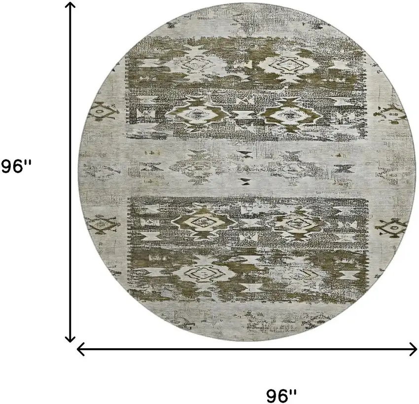 8' Brown Taupe And Beige Southwestern Washable Round Rug With UV Protection Photo 9