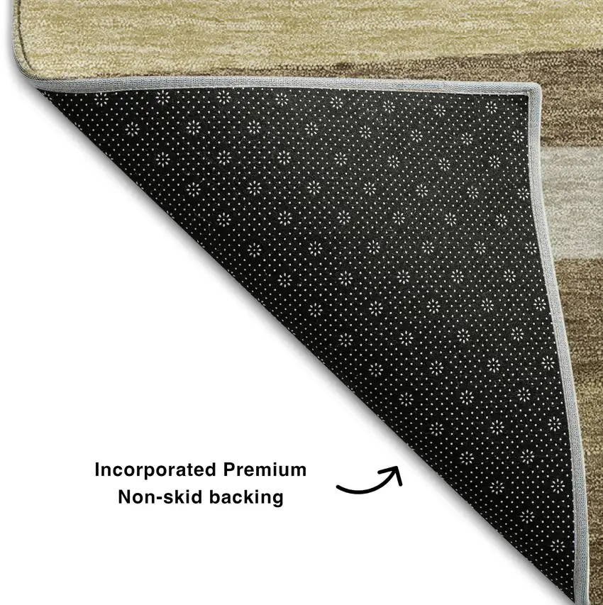 8' Brown Taupe And Beige Striped Washable Round Rug With UV Protection Photo 5