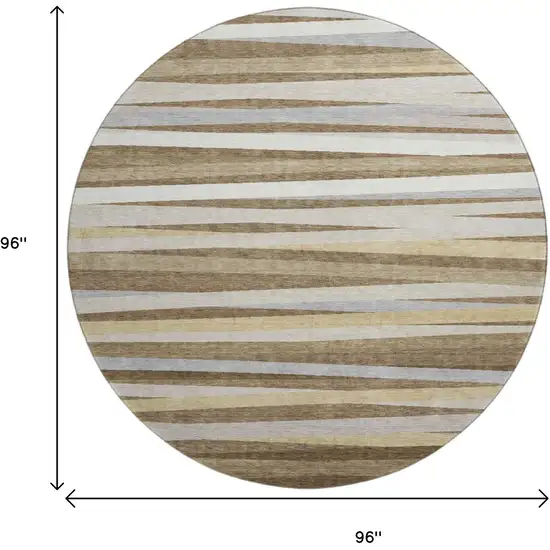 8' Brown Taupe And Beige Striped Washable Round Rug With UV Protection Photo 9
