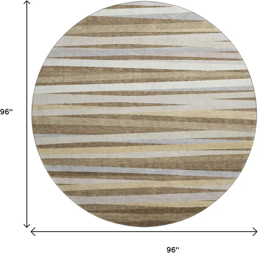 8' Brown Taupe And Beige Striped Washable Round Rug With UV Protection Photo 9