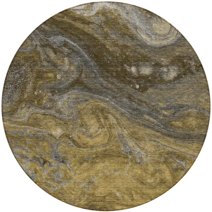 8' Brown Taupe And Chocolate Round Abstract Washable Indoor Outdoor Area Rug Photo 5