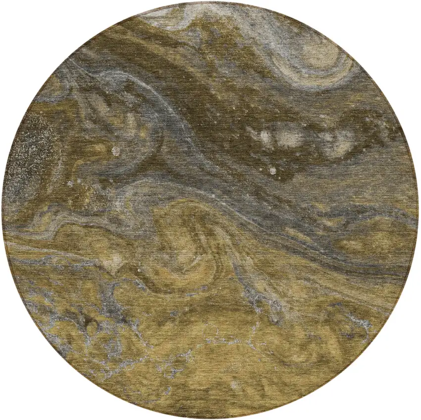 8' Brown Taupe And Chocolate Round Abstract Washable Indoor Outdoor Area Rug Photo 5