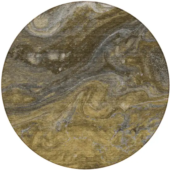 8' Brown Taupe And Chocolate Round Abstract Washable Indoor Outdoor Area Rug Photo 2