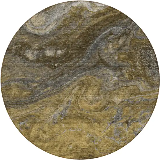 8' Brown Taupe And Chocolate Round Abstract Washable Indoor Outdoor Area Rug Photo 2