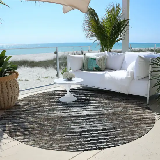 8' Brown Taupe And Chocolate Round Striped Washable Indoor Outdoor Area Rug Photo 6