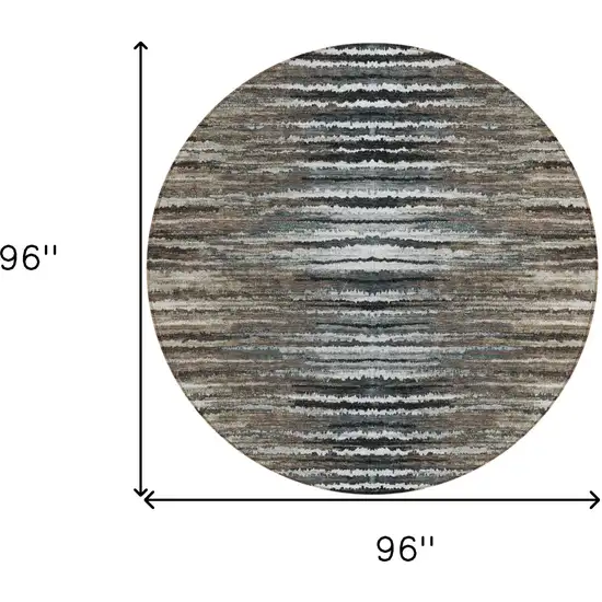 8' Brown Taupe And Chocolate Round Striped Washable Indoor Outdoor Area Rug Photo 3