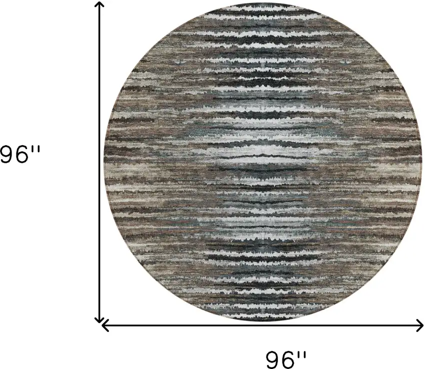 8' Brown Taupe And Chocolate Round Striped Washable Indoor Outdoor Area Rug Photo 3