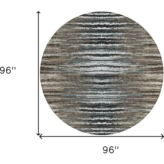 8' Brown Taupe And Chocolate Round Striped Washable Indoor Outdoor Area Rug Photo 3