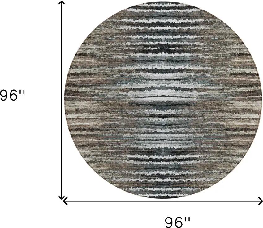 8' Brown Taupe And Chocolate Round Striped Washable Indoor Outdoor Area Rug Photo 3