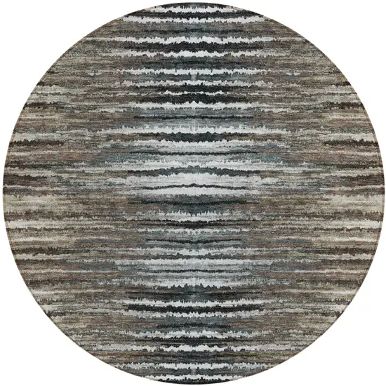 8' Brown Taupe And Chocolate Round Striped Washable Indoor Outdoor Area Rug Photo 2