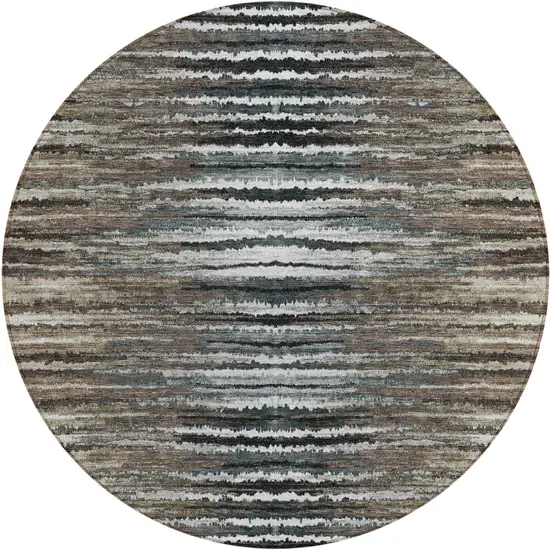 8' Brown Taupe And Chocolate Round Striped Washable Indoor Outdoor Area Rug Photo 2