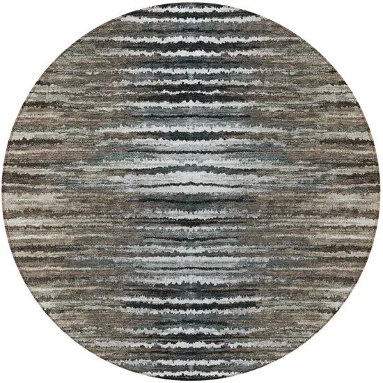 8' Brown Taupe And Chocolate Round Striped Washable Indoor Outdoor Area Rug Photo 5