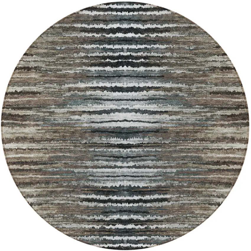 8' Brown Taupe And Chocolate Round Striped Washable Indoor Outdoor Area Rug Photo 5