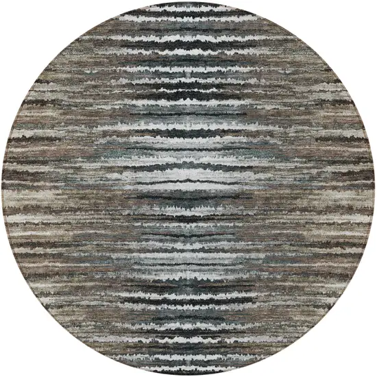 8' Brown Taupe And Chocolate Round Striped Washable Indoor Outdoor Area Rug Photo 5