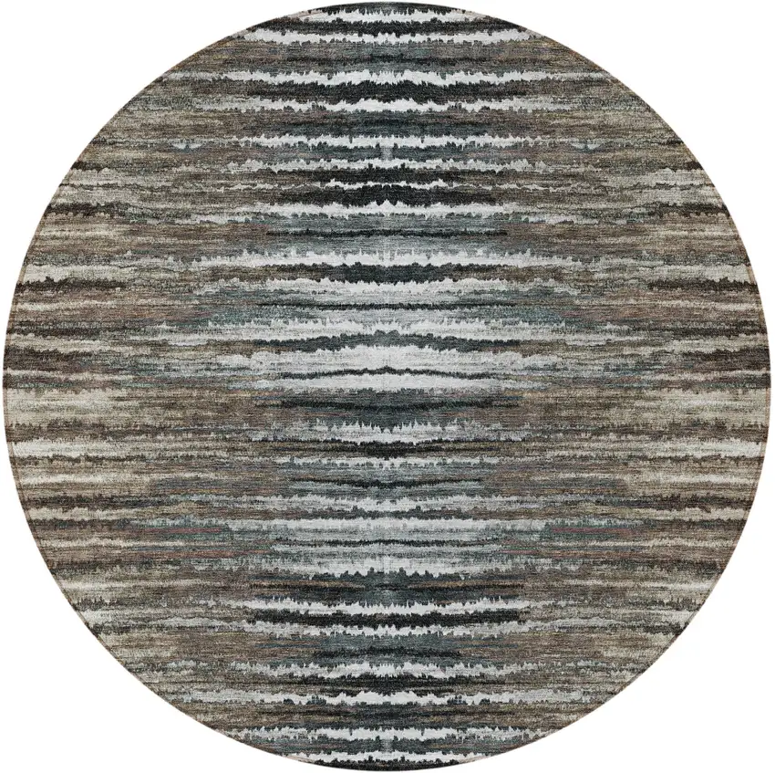 8' Brown Taupe And Chocolate Round Striped Washable Indoor Outdoor Area Rug Photo 5