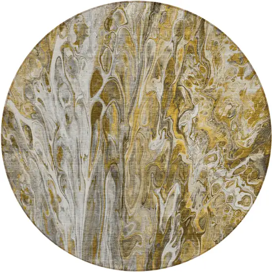 8' Brown Taupe And Gold Round Abstract Washable Indoor Outdoor Area Rug Photo 2