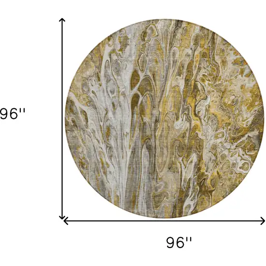 8' Brown Taupe And Gold Round Abstract Washable Indoor Outdoor Area Rug Photo 3
