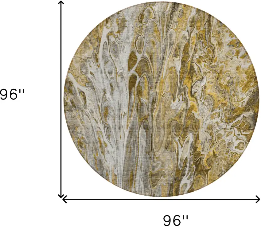 8' Brown Taupe And Gold Round Abstract Washable Indoor Outdoor Area Rug Photo 3