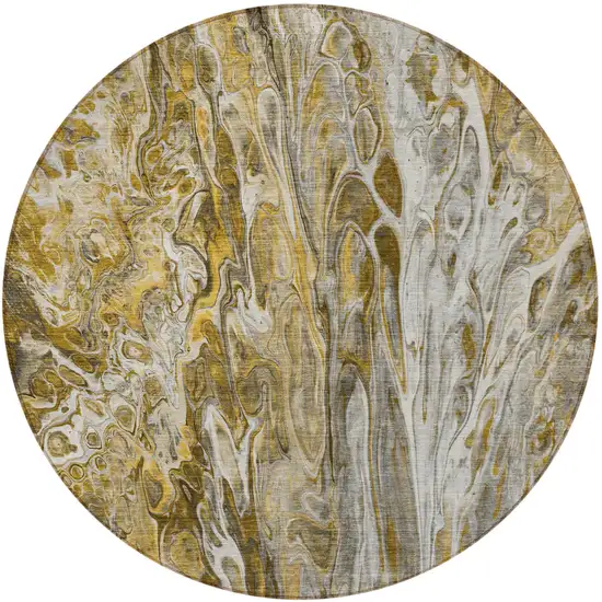 8' Brown Taupe And Gold Round Abstract Washable Indoor Outdoor Area Rug Photo 5